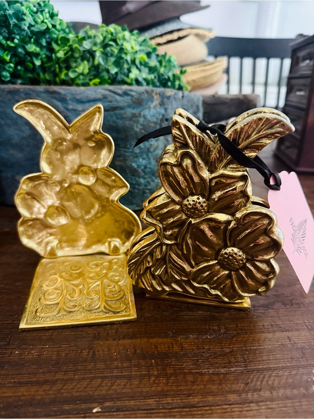 Brass Gold Floral  Bookends - Set of 3